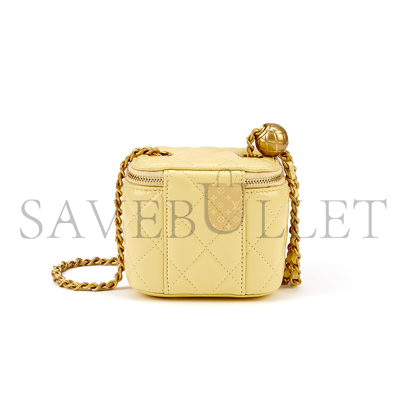 Ch*el mini pearl crush vanity case with chain yellow 110267 (11*8.5*7cm)